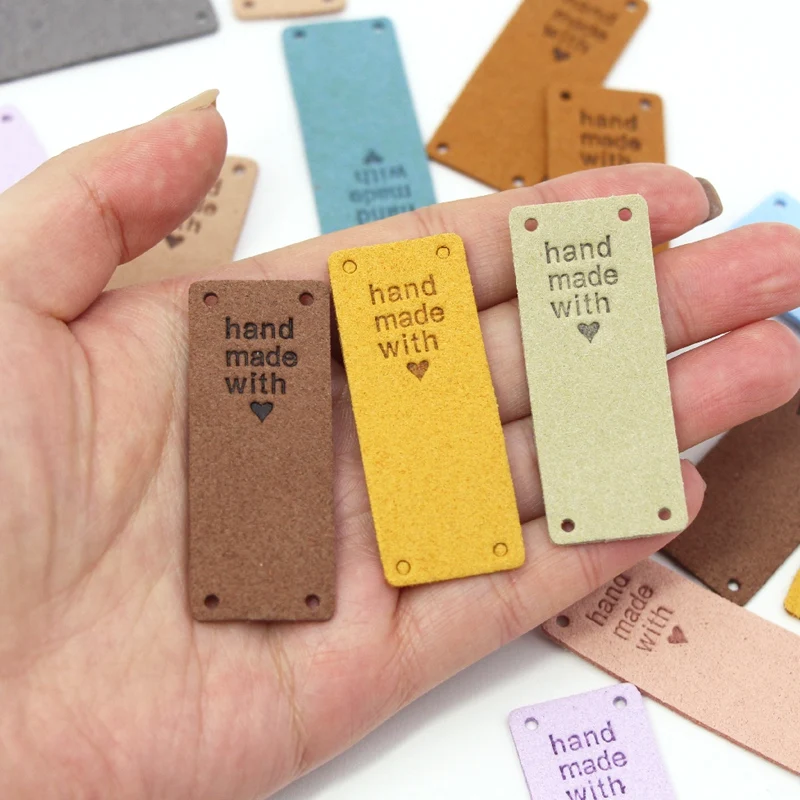 50Pcs Handmade PU Leather Tags Handmade With Love PU Labels Faux Leather Sew On Labels Embellishment Knit Accessories