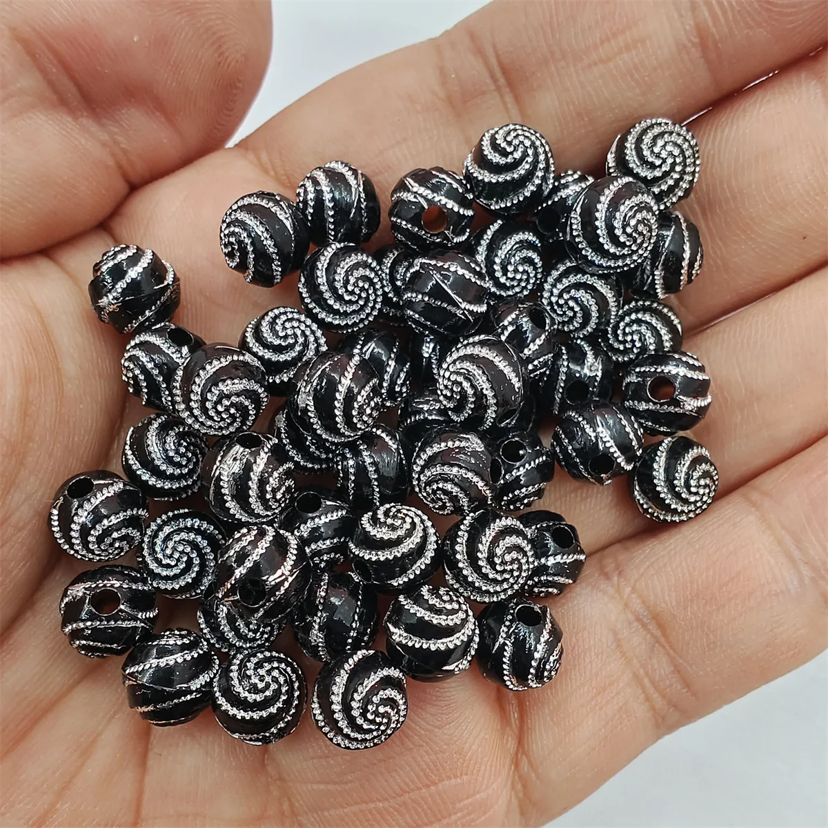 Multicolor espiral redonda solta pérolas para fazer jóias, DIY pingente, colar, chaveiro, material de moda, atacado, 8mm, 50pcs