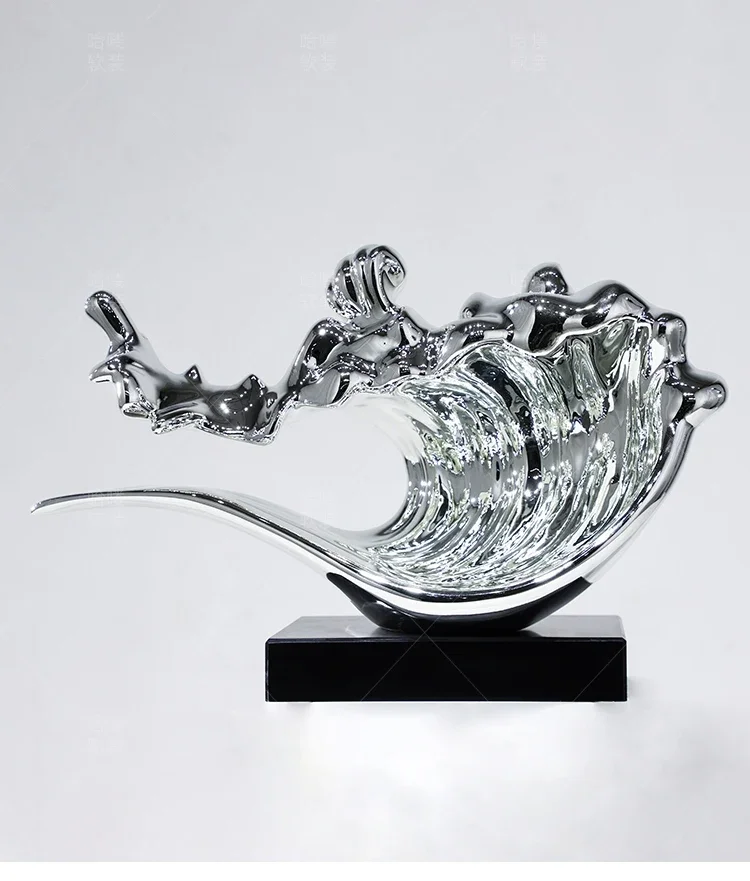 

Entry door porch partition decoration FRP electroplating abstract wave sculpture living room ornament