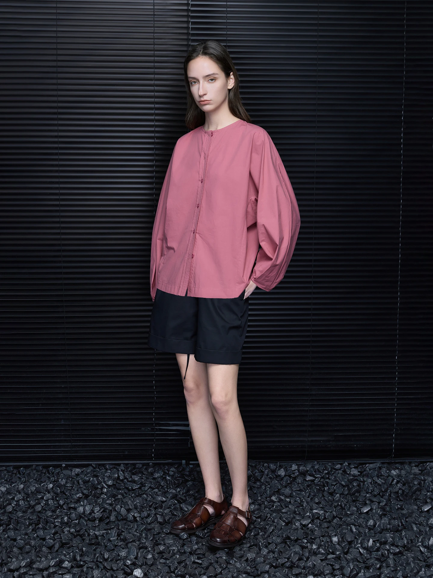 

Pink round Neck Long Sleeve Pure Cotton Loose Lantern Sleeve Casual Shirt Women's Summer New Style Breathable Street Style