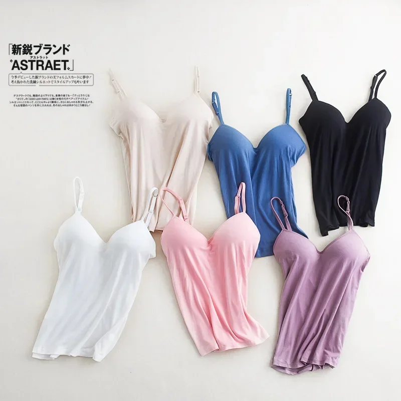 Solid Padded Bra Cami Top Vest Tank Top 2024 Sexy Women Tops Spaghetti Camisole Top Women Vest Female Camisole with Built in Bra image 6