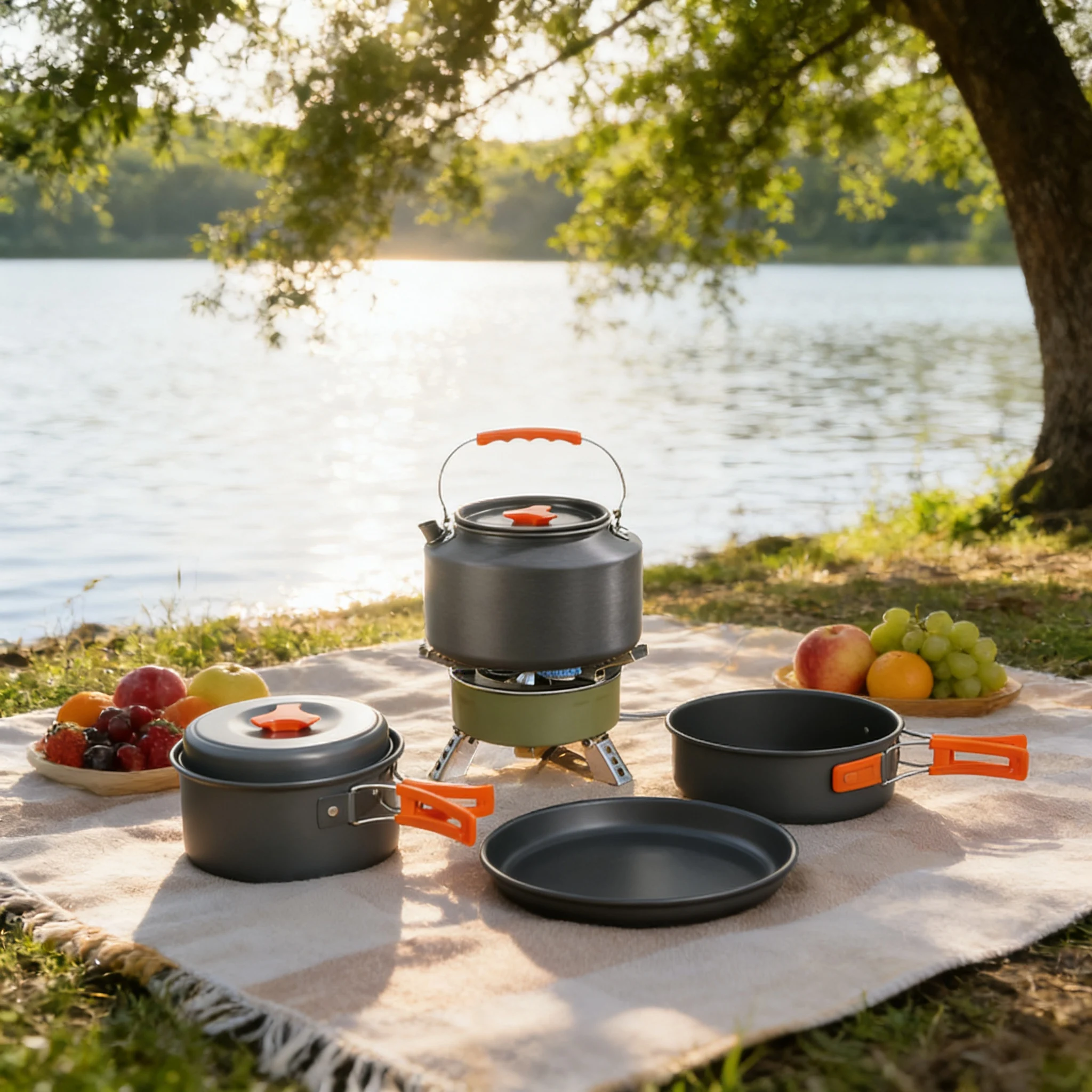 

Premium Aluminum Camping Pot Set with Stainless Steel Lid Durable Cookware for All Outdoor Adventures
