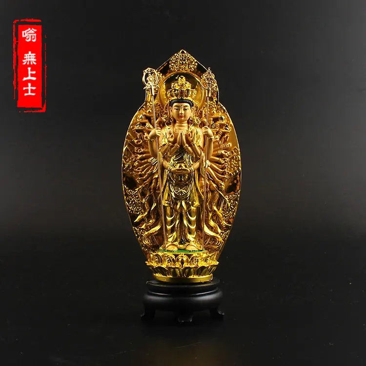 Wholesale Buddha supplies HOME Family  protective-Talisman Bless Thousand-hand Bodhisattva gilding statue Decoration