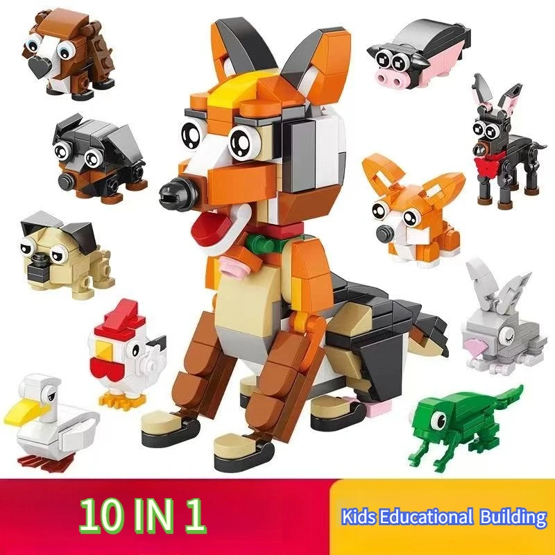 

2015 New Animaux monde insecte poisson oiseau chien insecte girafe abeille 10 en 1 blocs de construction briques modèle