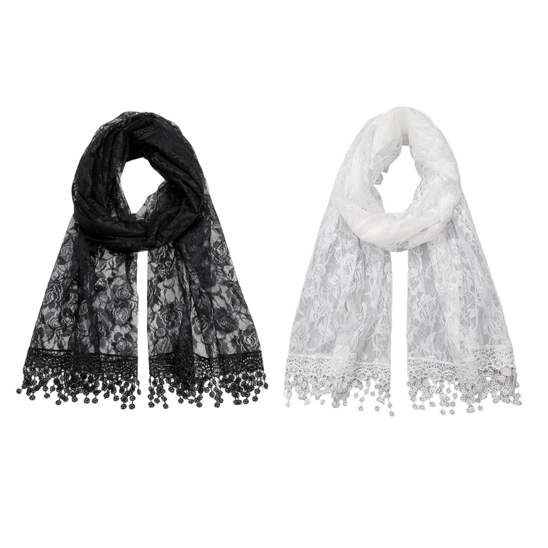 Lightweight Soft Flower Lace Fringes Scarf Shawl Wraps for Women Elegant Sheer Mesh Capes Wedding Bridal Stoles Scarves