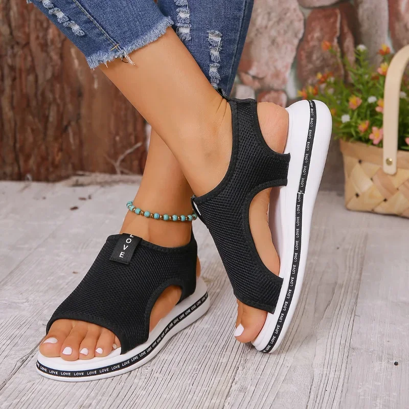 Woman Elastic Knitting Casual Sandals Shoes 2024 Summer Female Wedges Platform Sandals Beach Sports Plus Size 43 Sandalias Mujer