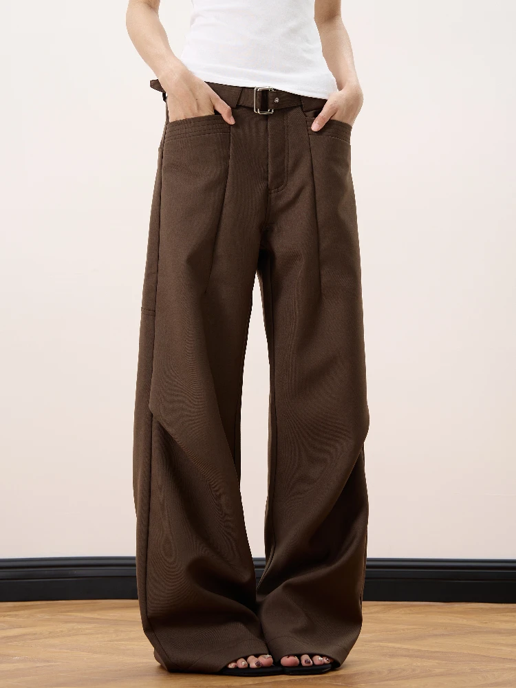 กางเกงสูทเอวจีบดีไซน์แบบอเมริกัน ทรงหลวม ขาตรง สไตล์ลำลอง เหมาะสำหรับใส่ไปทำงาน ทรงปกติ เนื้อผ้าบาง