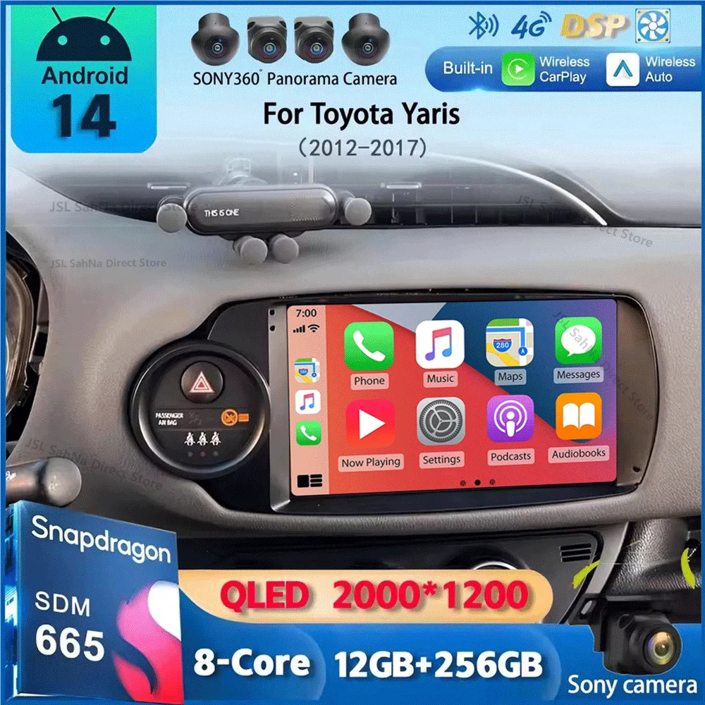 For Toyota Yaris 2012-2017 Car Radio Autoradio Android 14 Tablet GPS Navigation Multimedia Player Carplay Stereo 2 Din DVD HU