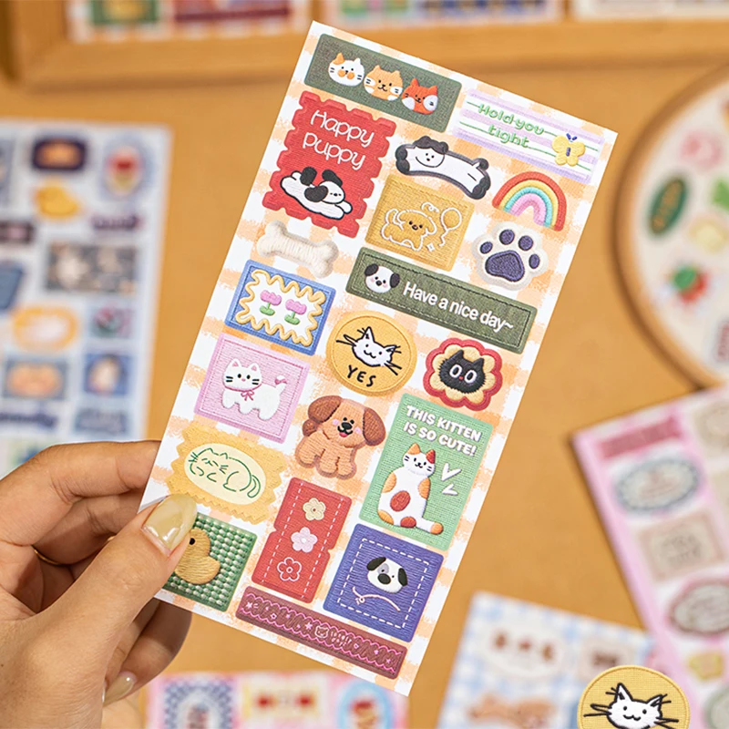 18Sheets Cute Kawaii Creative Pattern Scraping Stickers Material for Collage Journaling Project Craft Diy Supplies
