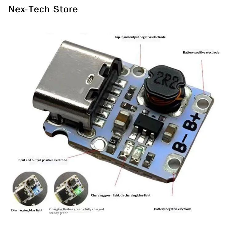 1Pcs Type-C Lithium Battery Charging Protection Boost 5V Charge And Discharge Integrated Module Power Supply Board