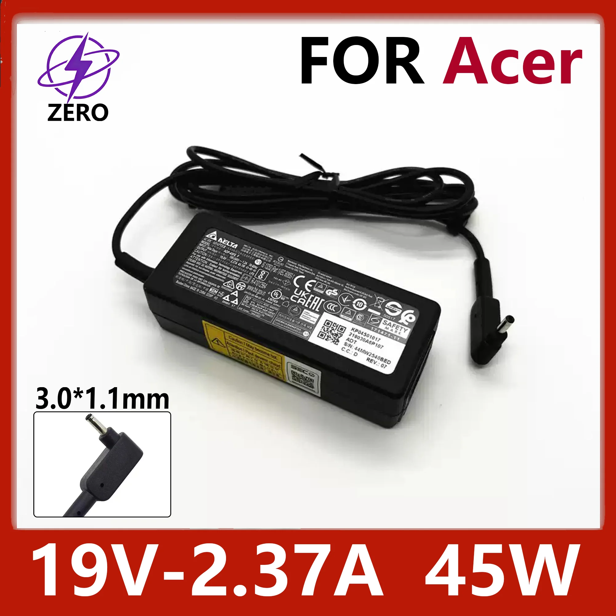 Оригинальное зарядное устройство Delta 45W 19V 2.37A 3.0*1.1мм для ноутбуков Acer Aspire SF3, S5, S7, TMP238, V3-371