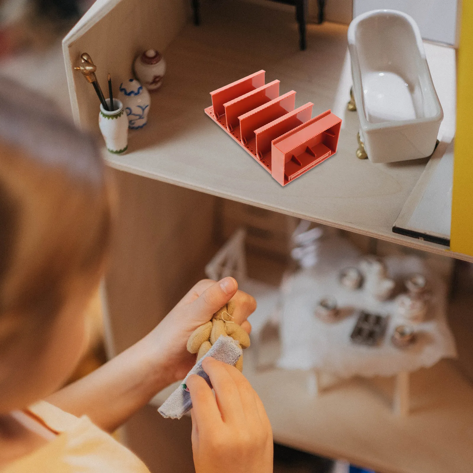 

Miniature Furniture Miniature Display Shelf Plastic Realistic Supermarket Shelf for Kids Roleplaying Pretend Play Small Space