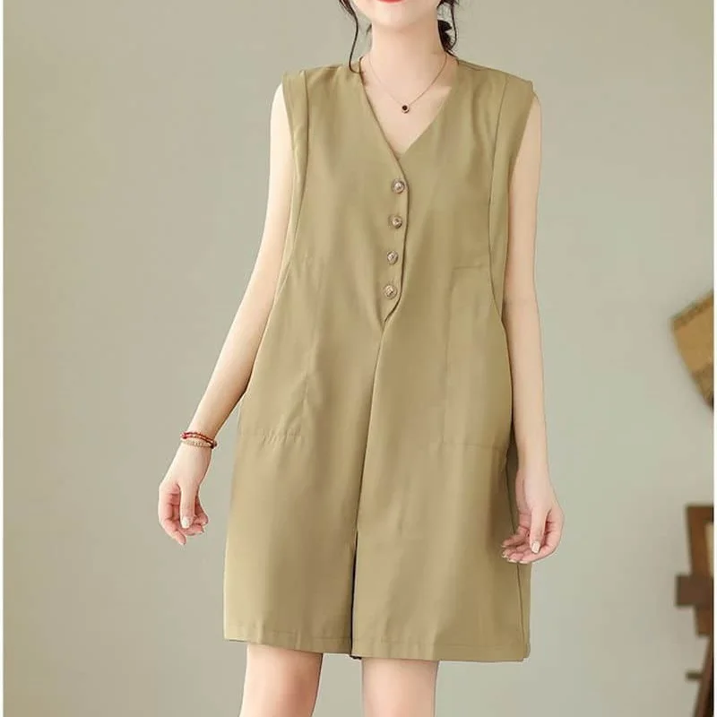 

Однотонные комбинезоны для женщин, винтажные комбинезоны без рукавов с v-образным вырезом, цельный наряд, женские широкие брюки, комбинезоны для женской одежды