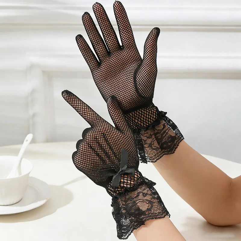 Vintage Lace Gloves for Women, Thin Black Mesh, Stretchy, Breathable, Sexy and Elegant Accessories for Spring, Summer and Autumn