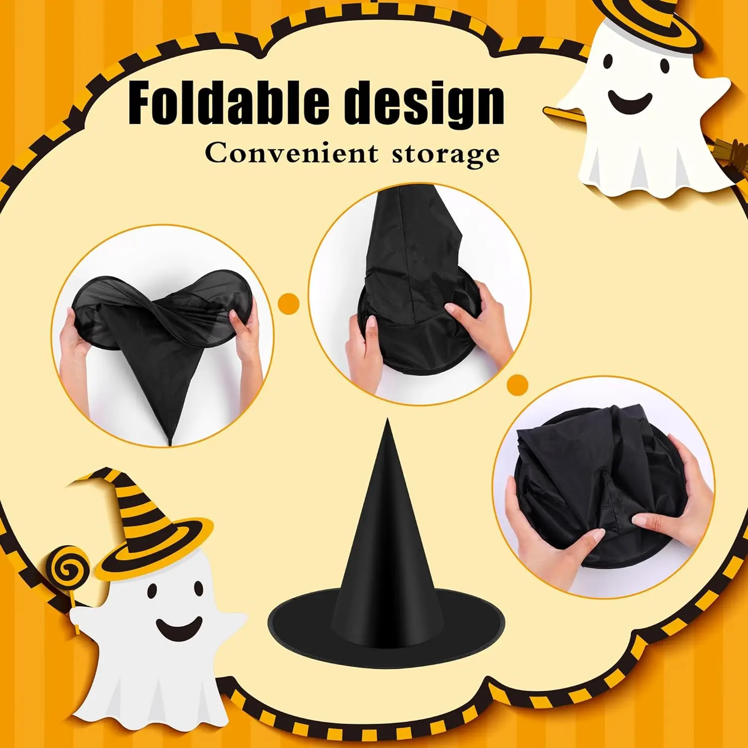 5Pcs Halloween Witch Hat Unisex Black Hats for Adults Kids Halloween Party Supply Cosplay Costume Props Decorations Wizard Caps