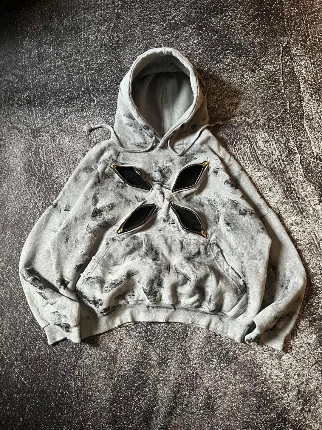 

American Heavy Industry Heavy Eyes Zipper Hooded Sweatshirt Dark Style Printed Loose Personality Street Retro Sweater for Women