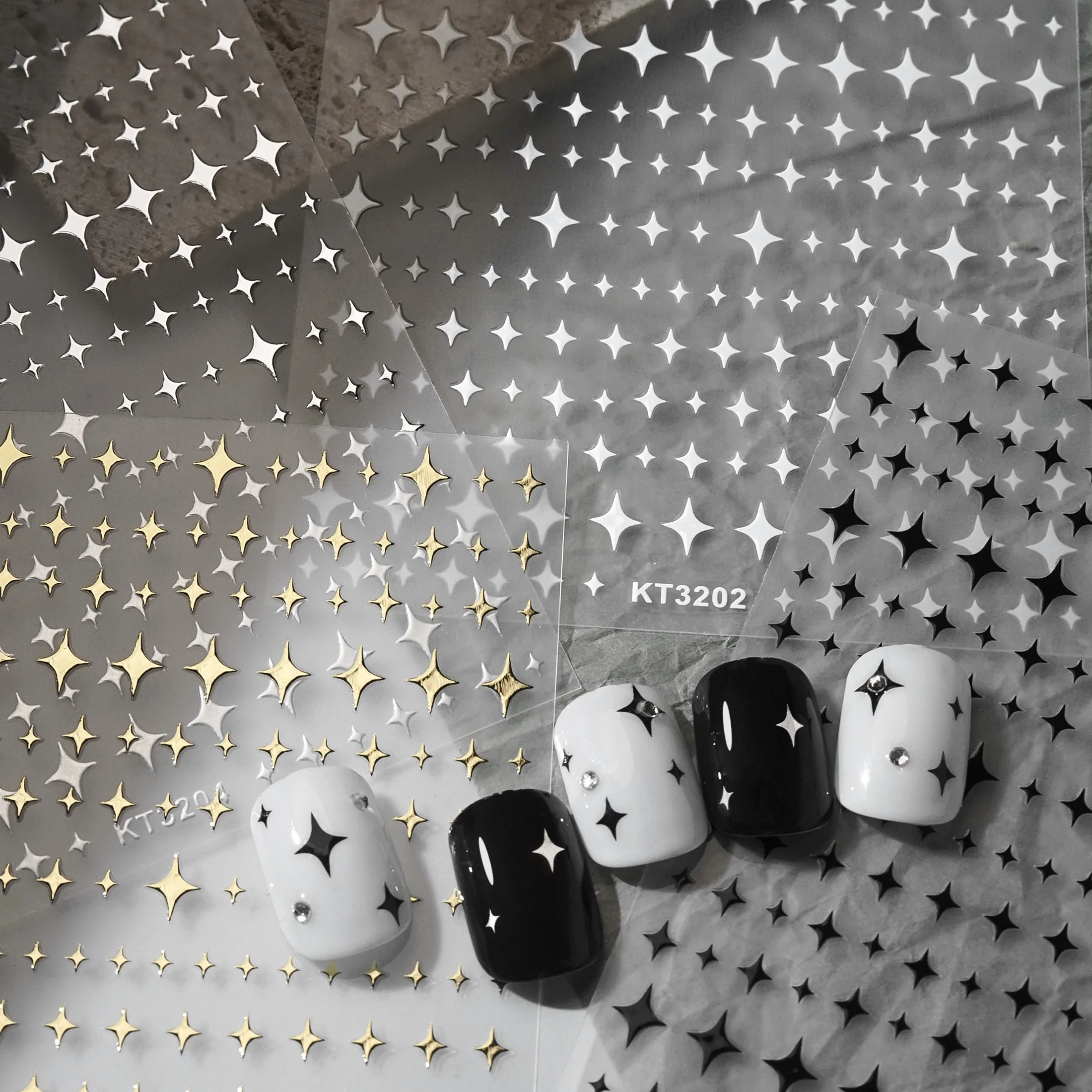 Autocollants pour ongles 3D en métal argent doré Starburst, 1 pièce, décalcomanies de décoration pour Nail Art français Y2K, pointes de Nail Art, charme pour ongles