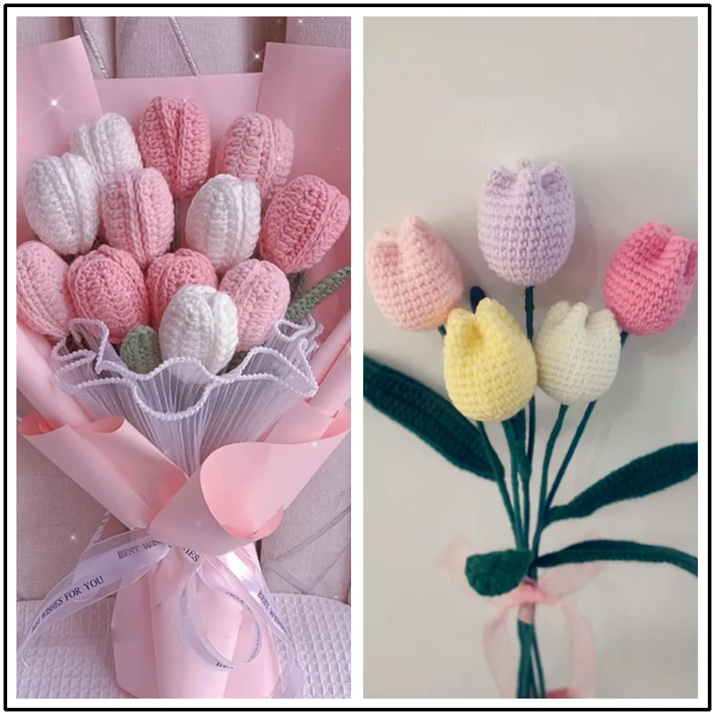 

Photography Shooting Background Flowers Handmade Tulip Immortal Flowers Knitting Simulation Rose Bouquet Decoration