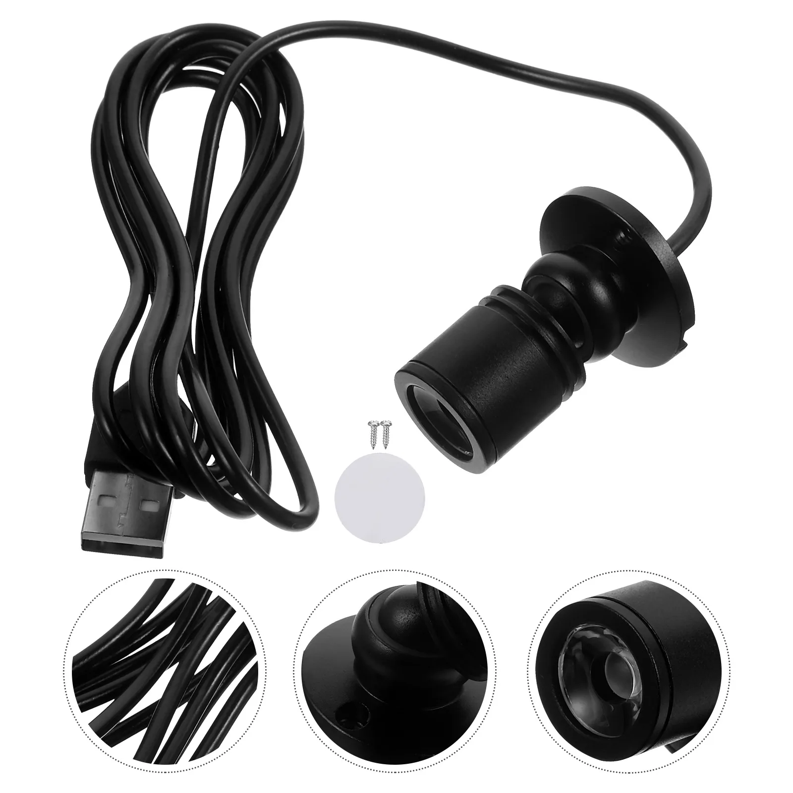 

Mini LED Spotlight 5V Black 1W Neutral Small Bright Spot Lamp for Jewelry Display Bedroom Plastic Metal Material