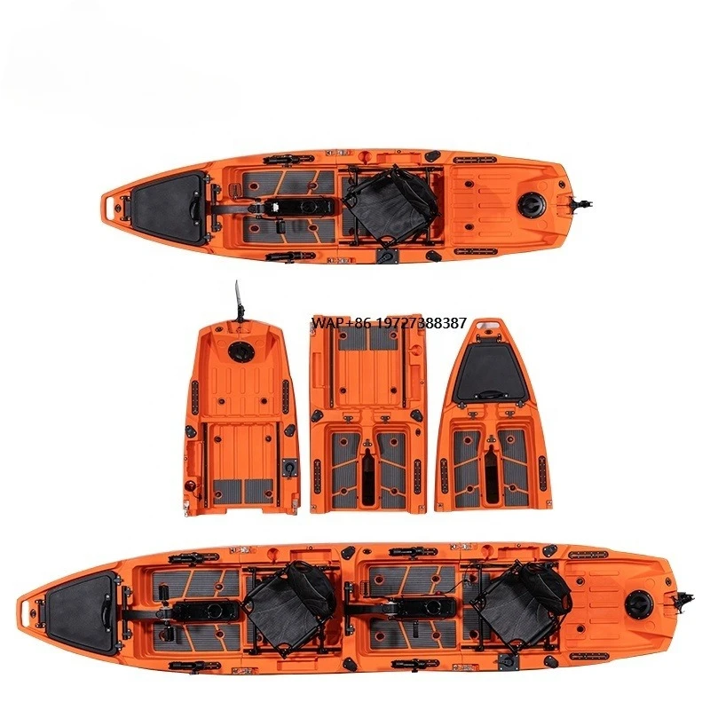 

Three Pieces Single or Double Pedal Kayak Modular Plastic Fishing Detachable Kayak With Propeller Pedal Drive System