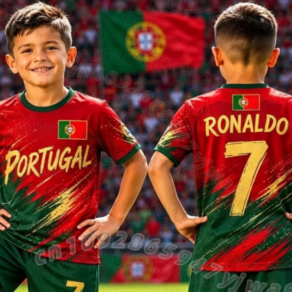 26 Sommer Jungen Mädchen RONALDO 7 Fußballtrikot T-Shirt Damen Herren Portugal Fußballfans Männer Frauen Kinder Kurzarm T-Shirt – Detail 9