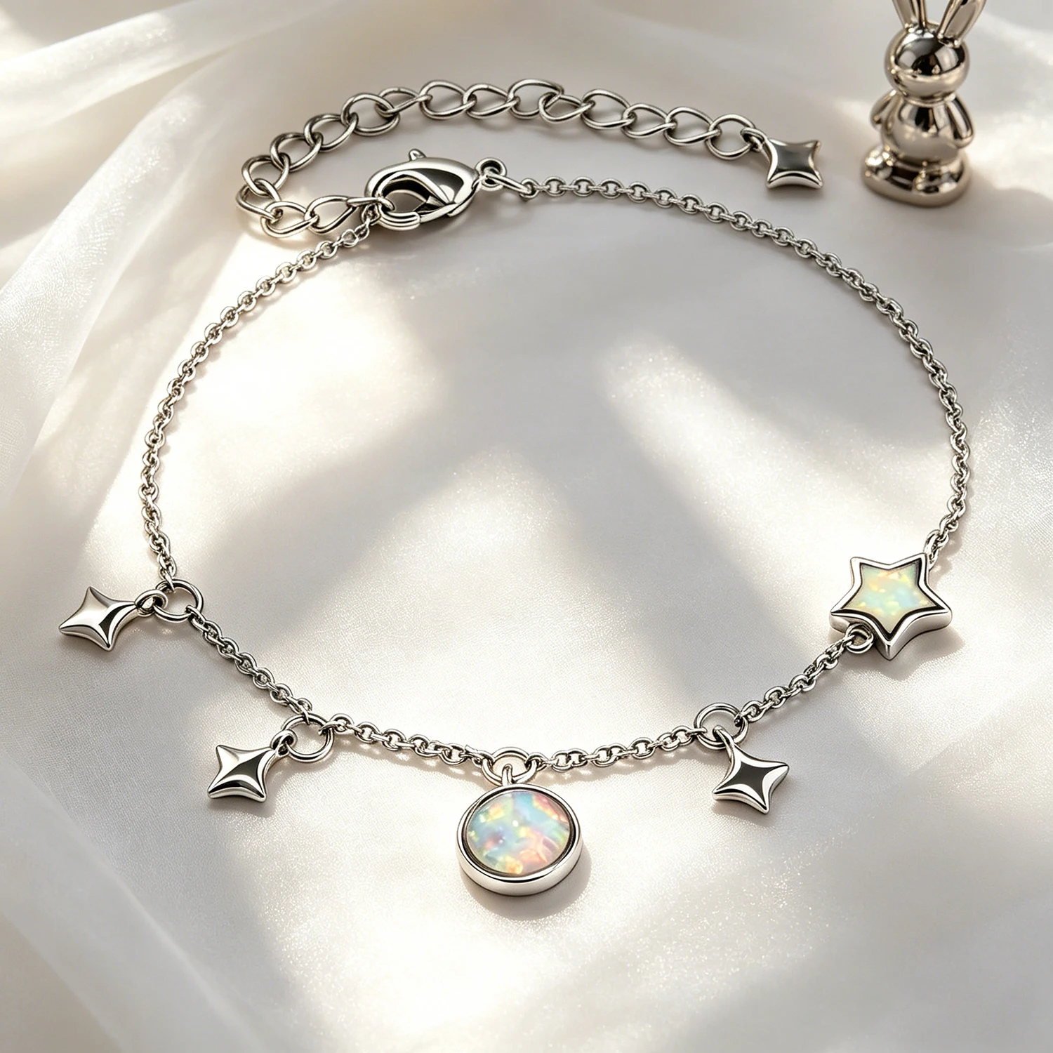 Everyday Wear Adjustable Chain Bracelet Round Opal Pendant Stars Minimalist Jewelry Gifts Dainty Opal Star Bracelet for Women 2