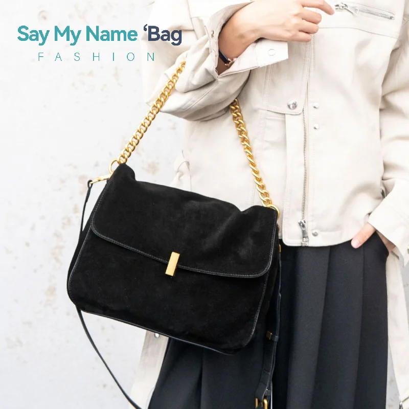 

Women Frosted Top Layer Cowhide Large Flap Shoulder Chain Bag Luxury Solid Leather Female Crossbody Handbag Messenger