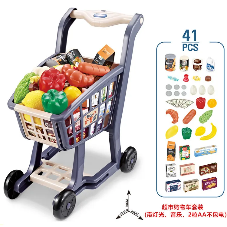 Simulazione per bambini supermercato carrello della spesa Set illuminazione musica supermercato frutta e verdura Shopping famiglia giocattoli 2023