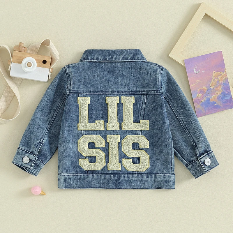 0-18M Newborn Baby Girl Denim Jackets Long Sleeve Back Letter Embroidery Jean Coats Infant Outerwear Spring Fall Clothes