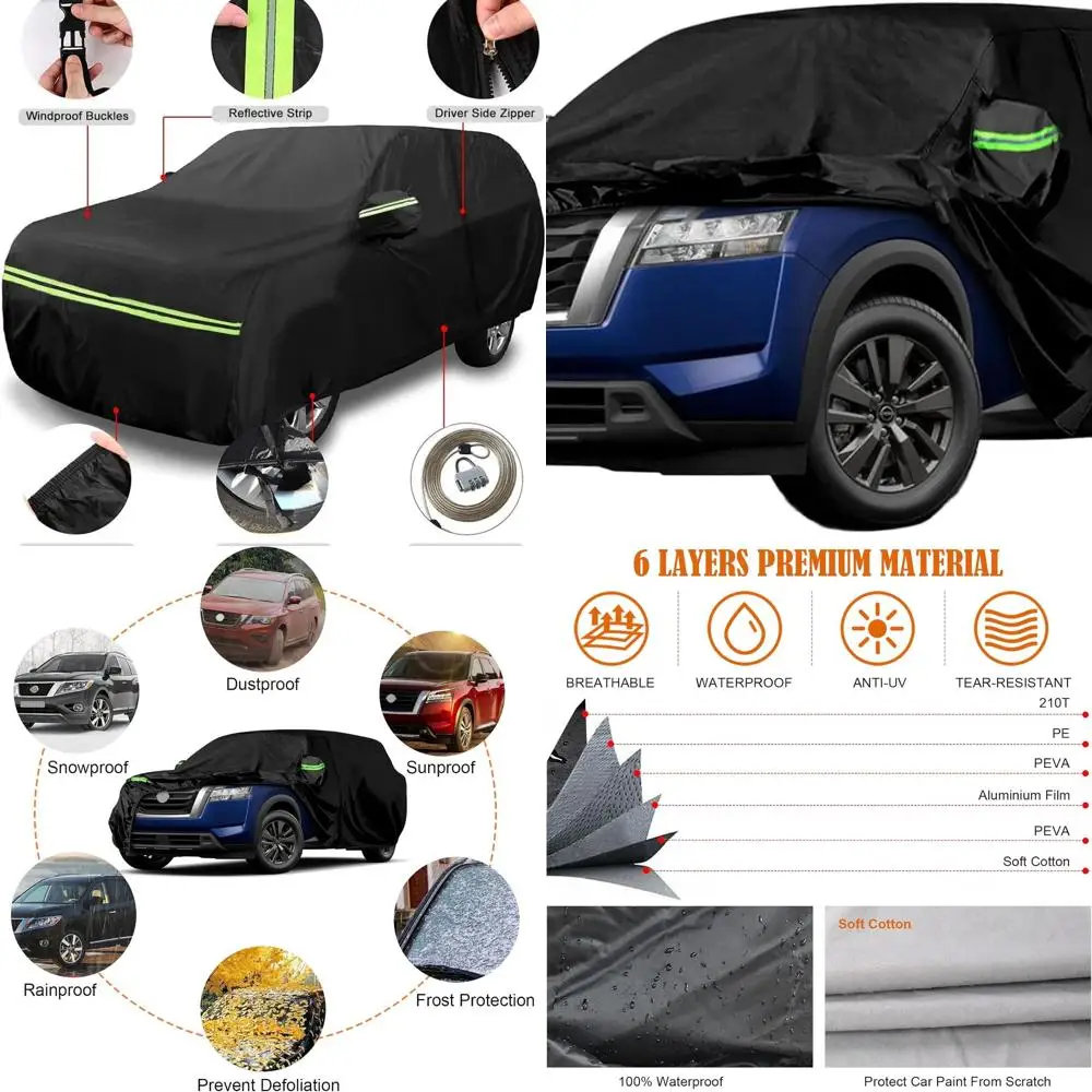 

Custom-Fit 6-Layer All-Weather Car Cover for 2012-2025 Nissan Pathfinder with Zippered Door and Windproof Bands