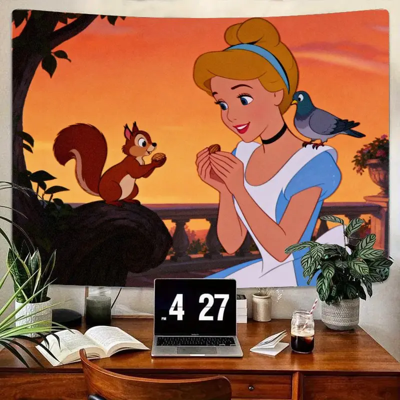 

1PC Disney Cinderella & Friends Tapestry, Princess Feeding Animals Kawaii Wall Art for Girls Bedroom Living Room Dorm Decor Gift