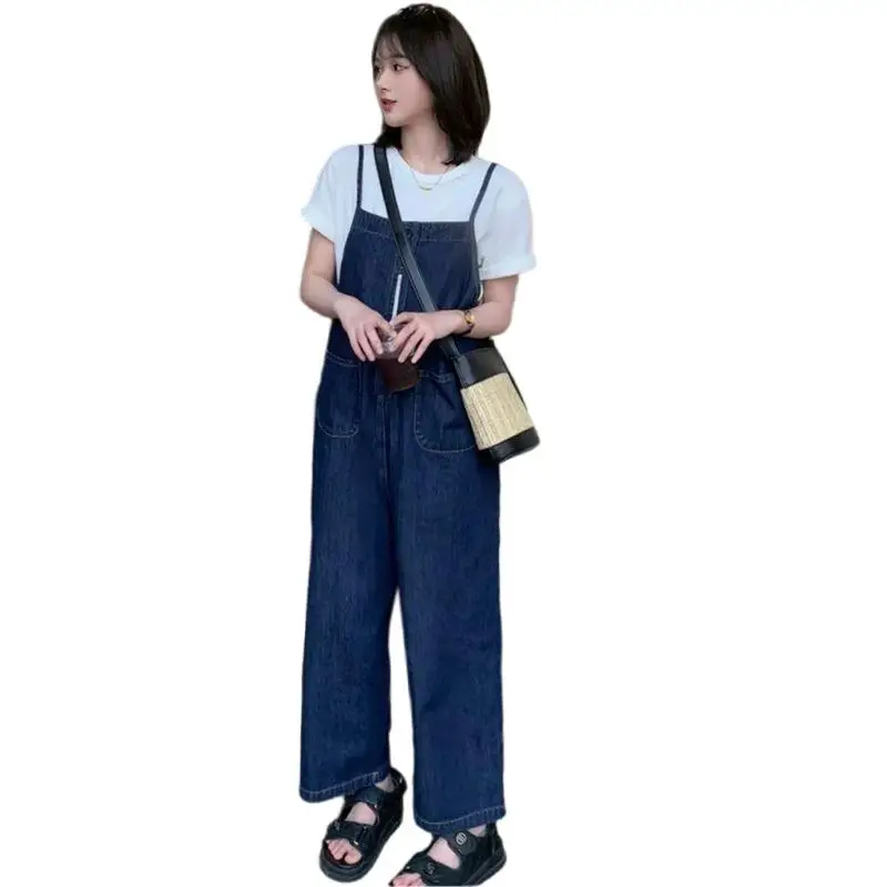 Salopette en Denim pour femmes, grande taille, ample, jambe droite, printemps automne, taille haute, pantalon Long, Design coréen Sle Faion