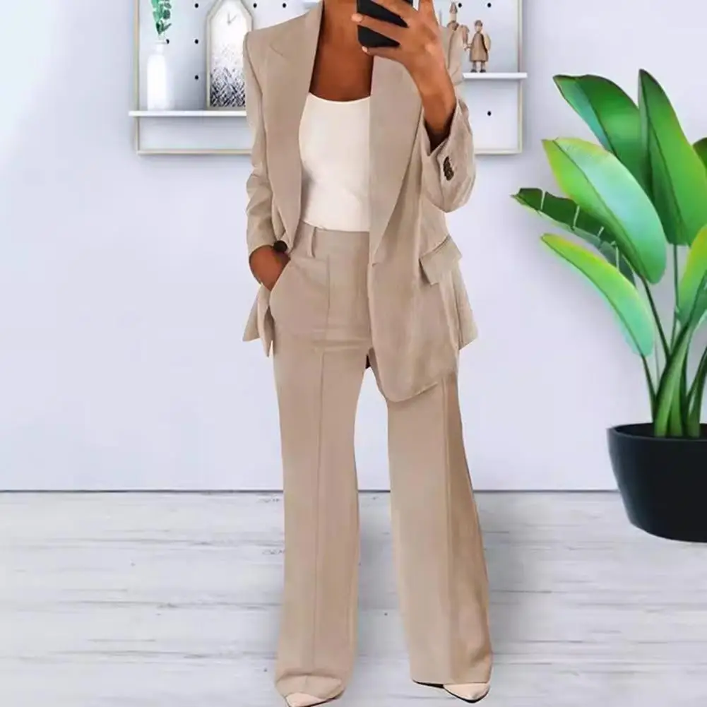 

Lapel Jacket Set Women Coat Pants Set 2 Pcs Women’s Formal Coat Pants Set Slim Fit Lapel Cardigan with Mid-length Jacket High
