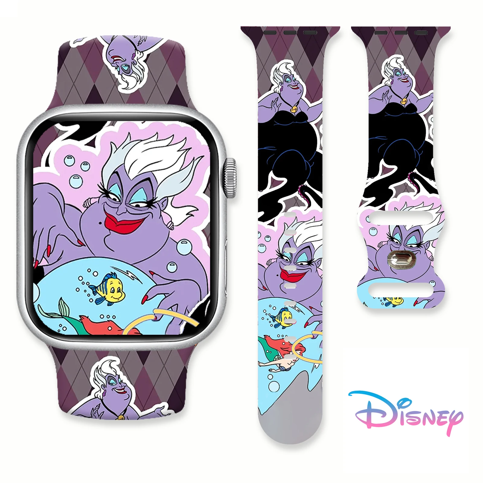 Disney Ursula Printed Strap for Apple Watch 9 8 7 SE 6 Silicone Sport Band Replaceable Bracelet for iWatch 45mm 44mm 42mm 41mm