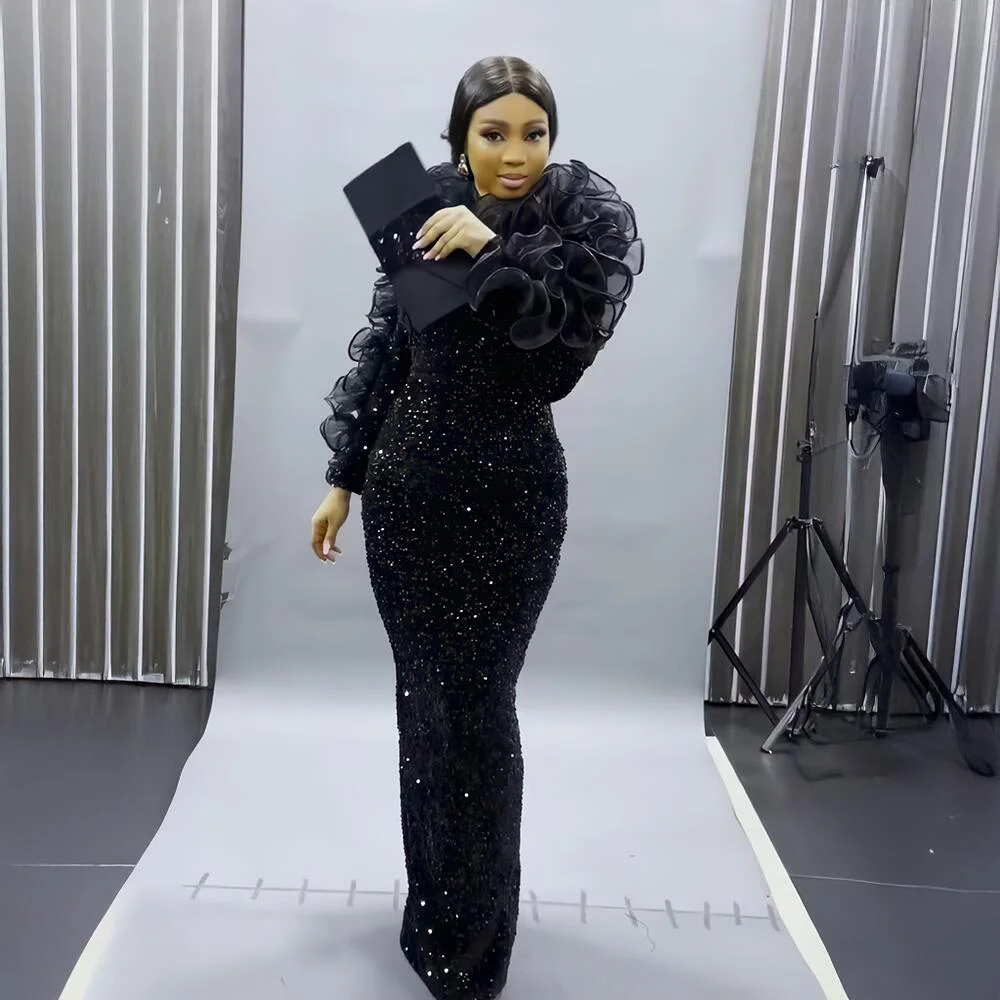 

Elegant African Dresses for Women Luxury Sequins spandex fabric Evening Gown High Quality Fashionable 2025 Style