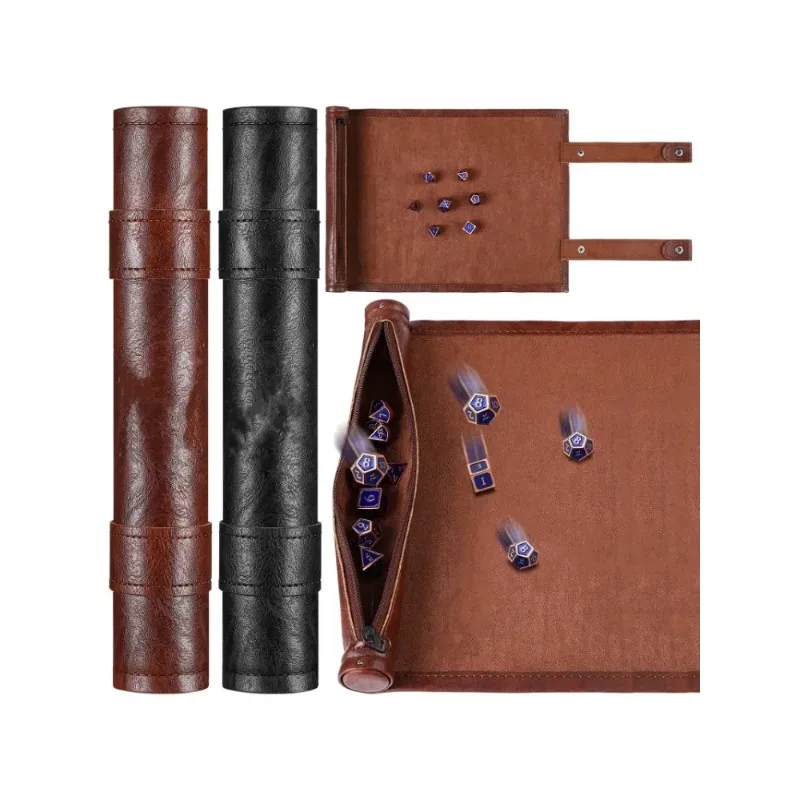 طوي النرد المتداول حصيرة صينية مع سستة بولي Leather حقيبة النرد الجلدية ل RPG DND متعددة الوجهين النرد حقيبة التخزين لعبة الملحقات
