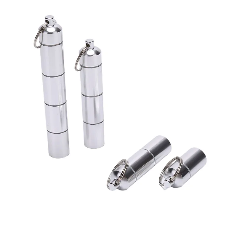 17mm Capsule Shape Aluminum Pill Storage Box Waterproof Holder Container Keyring