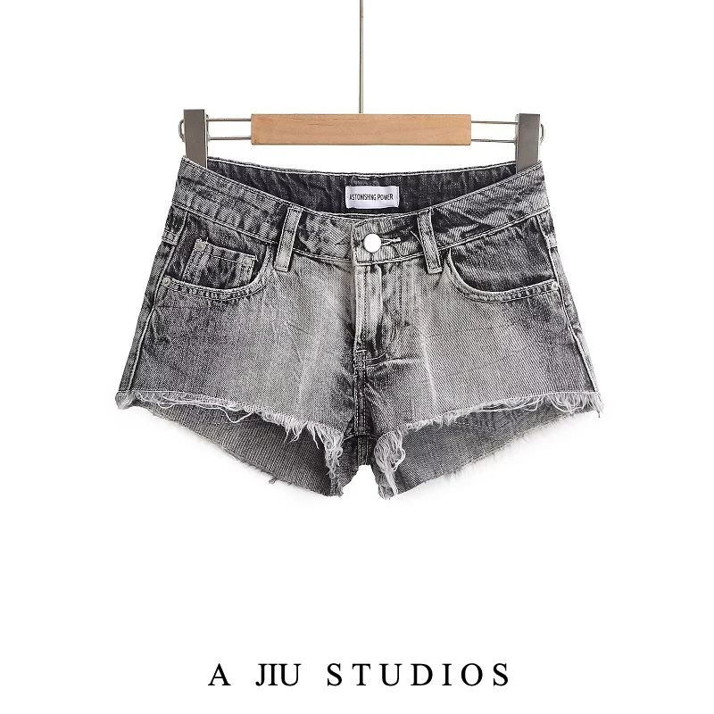 

American Sle Spicy Girl Heavyweight Waed Denim orts Women Summer Hole Ripped Frayed Slim Low Waist A-Line Wide Leg Hot ...