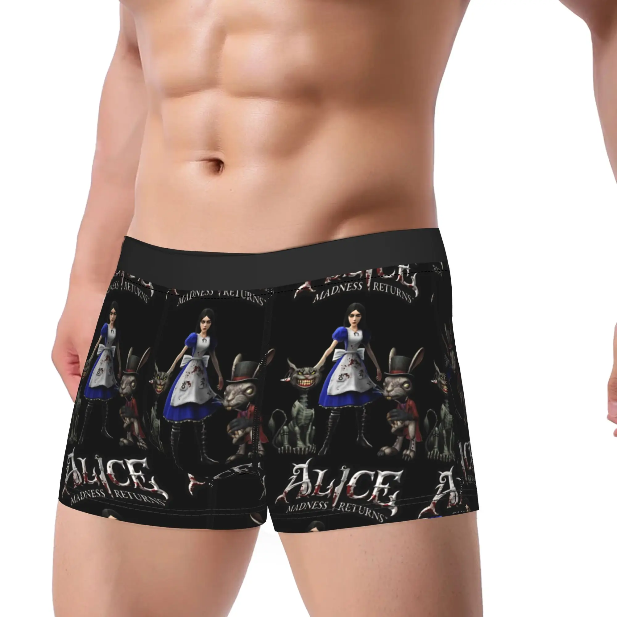 A-Alice Madness Returns-Alice Liddel Cheshired Cat Underwear Underpants Pattern Shorts Briefs Man 3D Pouch Plus Size Boxershorts
