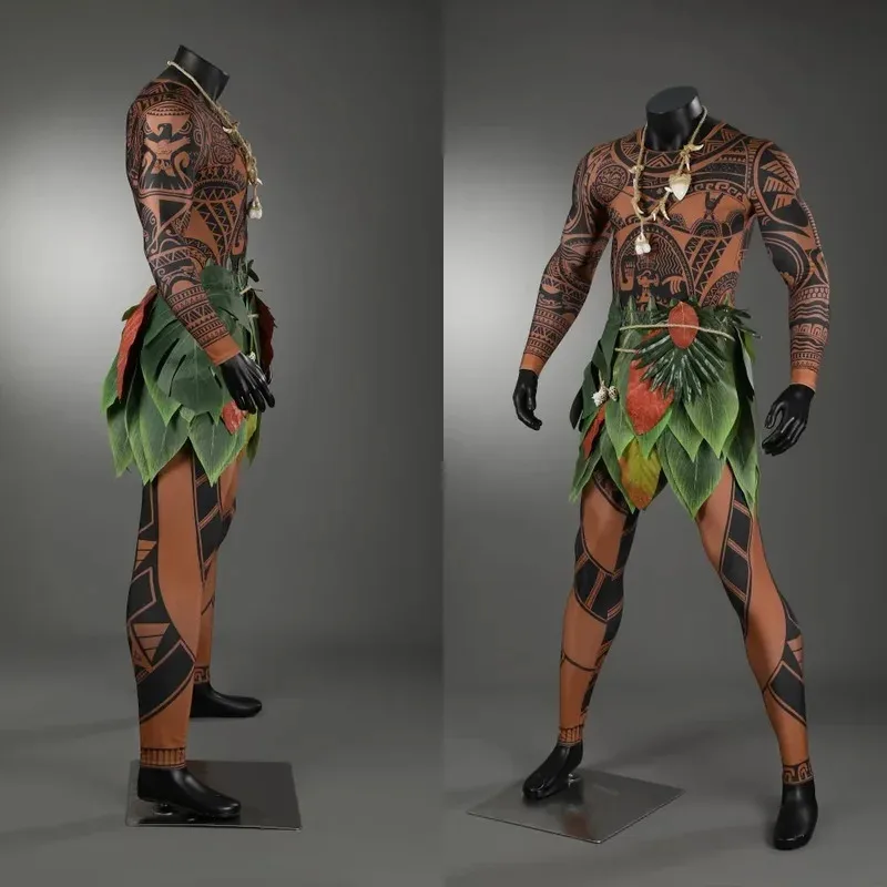 Verkleidung Maui Cosplay Kostüm ManTop Hosen Blattrock Outfit Männliche Halloween-Kostüme Komplettset und Einzelartikel werden hhgv verkauft