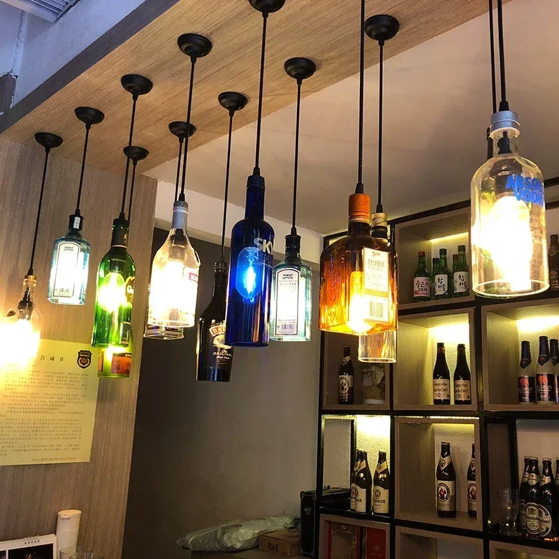 Retro Industrial Loft Wine Bottle Pendant Lights Restaurant Cafe Bar Glass Hanging Lamp Clothing Store Lustre Indoor Lighting