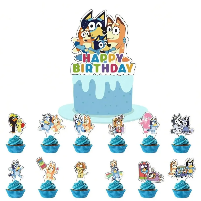 

Cute Cartoon Animation 25 Piece Set Hot Selling Bluey Theme Cartoon Children's Birthday Festival Party Decoration Cake Plaque