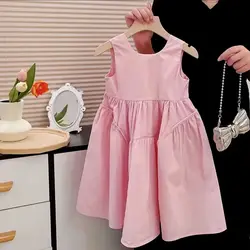 Summer Baby Girls' Dress New Children's Pink Vest Fashion Dress 90-140cm