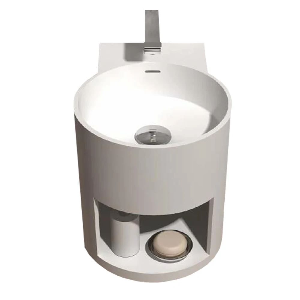 

Bathroom Wall Mounted Vessel Sink Lavatory Solid surface Stone Suspended Washbasin With Storage Cabin WD38479CR