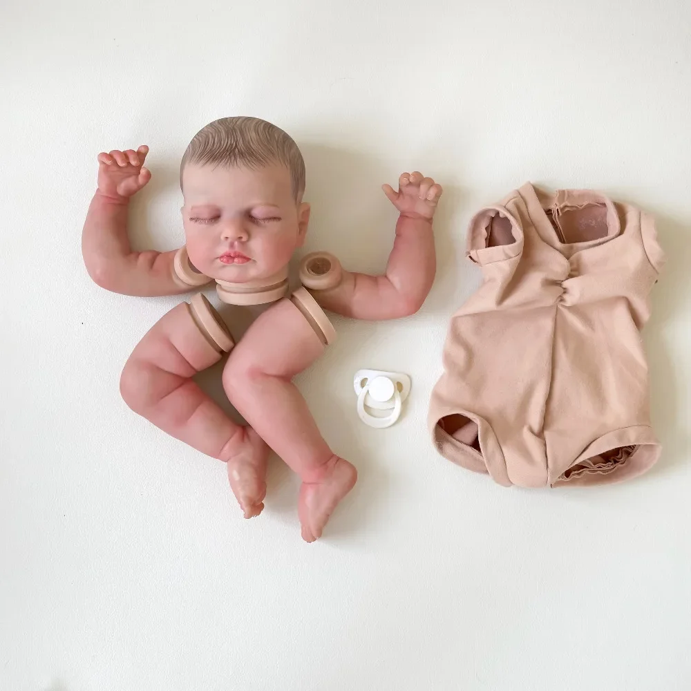 طقم دمية تولد من جديد مقاس 19 بوصة من Loulou عيون مغلقة نابضة بالحياة ثلاثية الأبعاد من الجلد فينيس نفس الصورة مع جسم من القماش