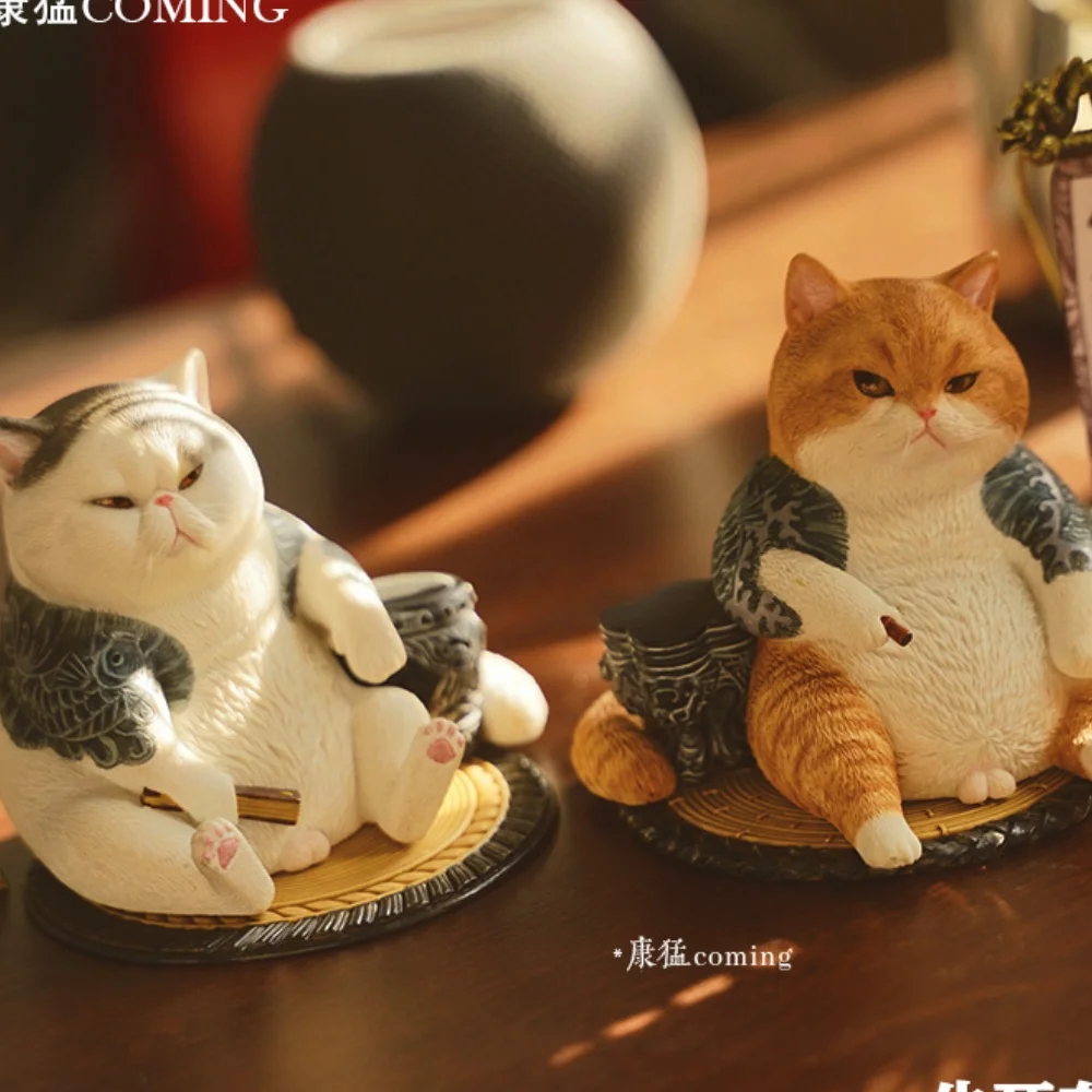 JXK JXK158 High Quality Sitting Posture Mighty Tattoo Cat with Flag Stone Stool Cushion Scene Decoration Accessories Ornaments