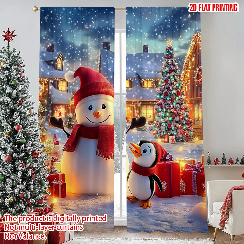 

2pcs 2D flat printing Christmas Curtains Festive Snow Christmas Machine Washable Polyester Without Electricity Birthday Party