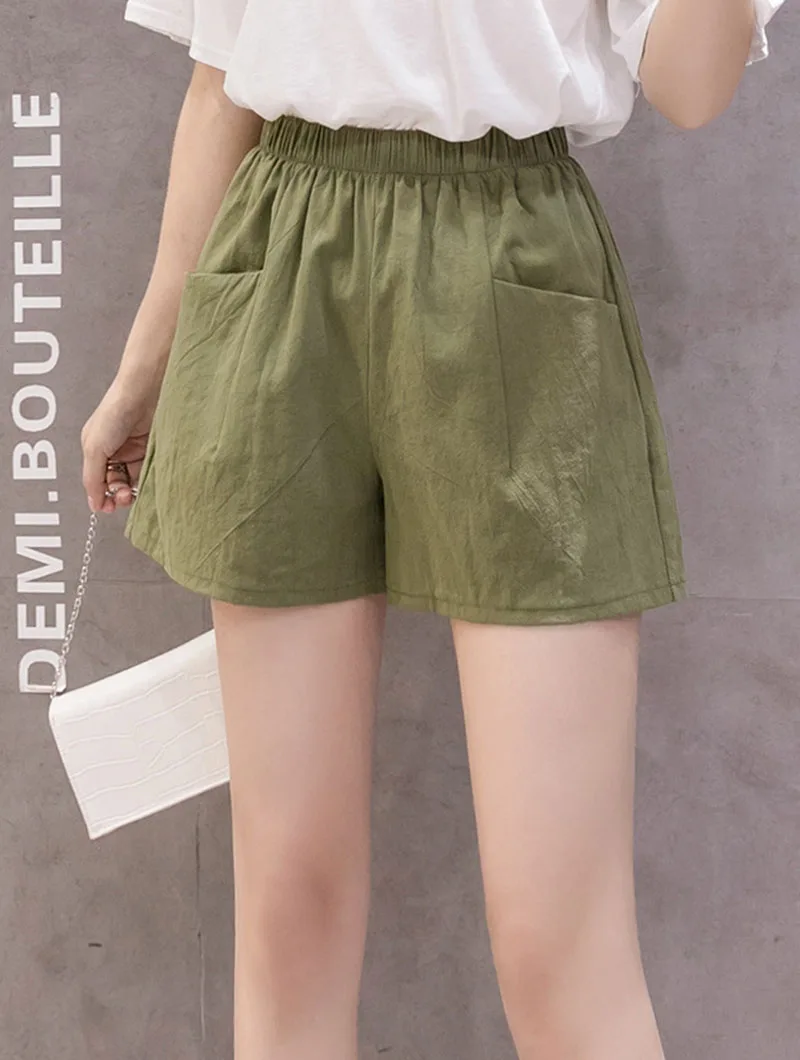 Neue Sommer-Shorts für Damen, Einfarbig, Lässig, Weit Geschnitten, aus Baumwolle und Leinen, Koreanischer Stil, Vielseitig Kombinierbar, mit Großen Taschen – Detail 13