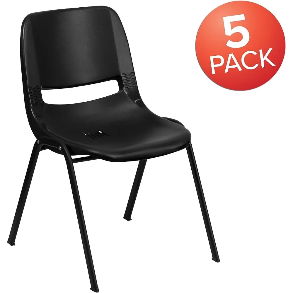 Série 5 Pack Series, 440 Lb Kid's Ergonomic Shell Stack Chair, cadeiras escolares, moldura preta, 14 ", Capacidade