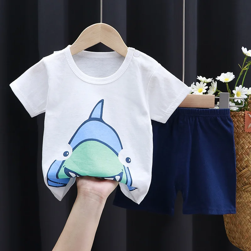 Child Clothing Sets Boys Cartoon Print Tshirt Simple Fashion Tees Shorts New Cute Tops Tracksuits Kids Short Sleeve Tops Shorts